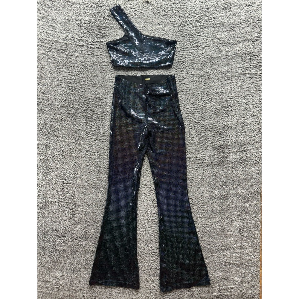 Dodo Bar Or‎ Ada One-Shoulder Sequined Crop Top & Sequined Flared Pants Size 40